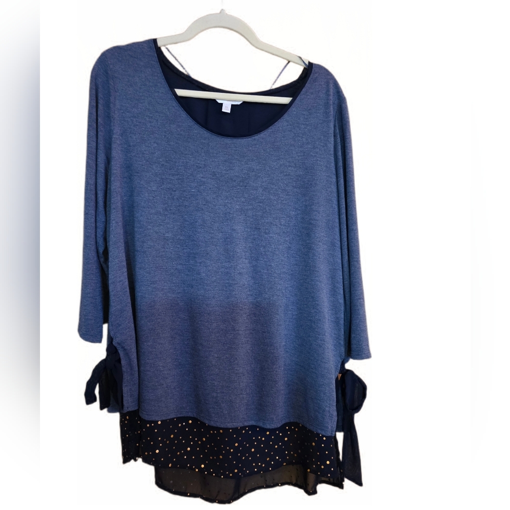 LC Lauren Conrad Blue Layered Blouse with Bow Details